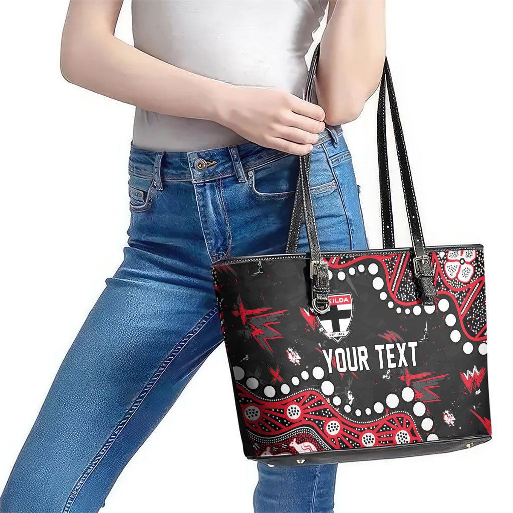 Personalized St Kilda Saints Leather Tote Bag Aboriginal Pattern with Graffiti Style