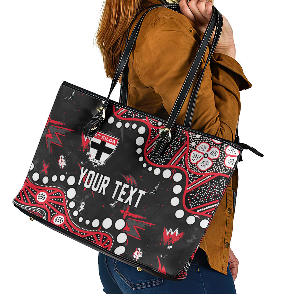 Personalized St Kilda Saints Leather Tote Bag Aboriginal Pattern with Graffiti Style
