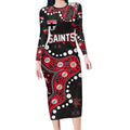 Personalized St Kilda Saints Long Sleeve Bodycon Dress Aboriginal Pattern with Graffiti Style