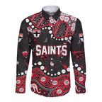 Personalized St Kilda Saints Long Sleeve Button Shirt Aboriginal Pattern with Graffiti Style