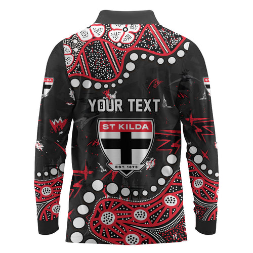 Personalized St Kilda Saints Long Sleeve Polo Shirt Aboriginal Pattern with Graffiti Style