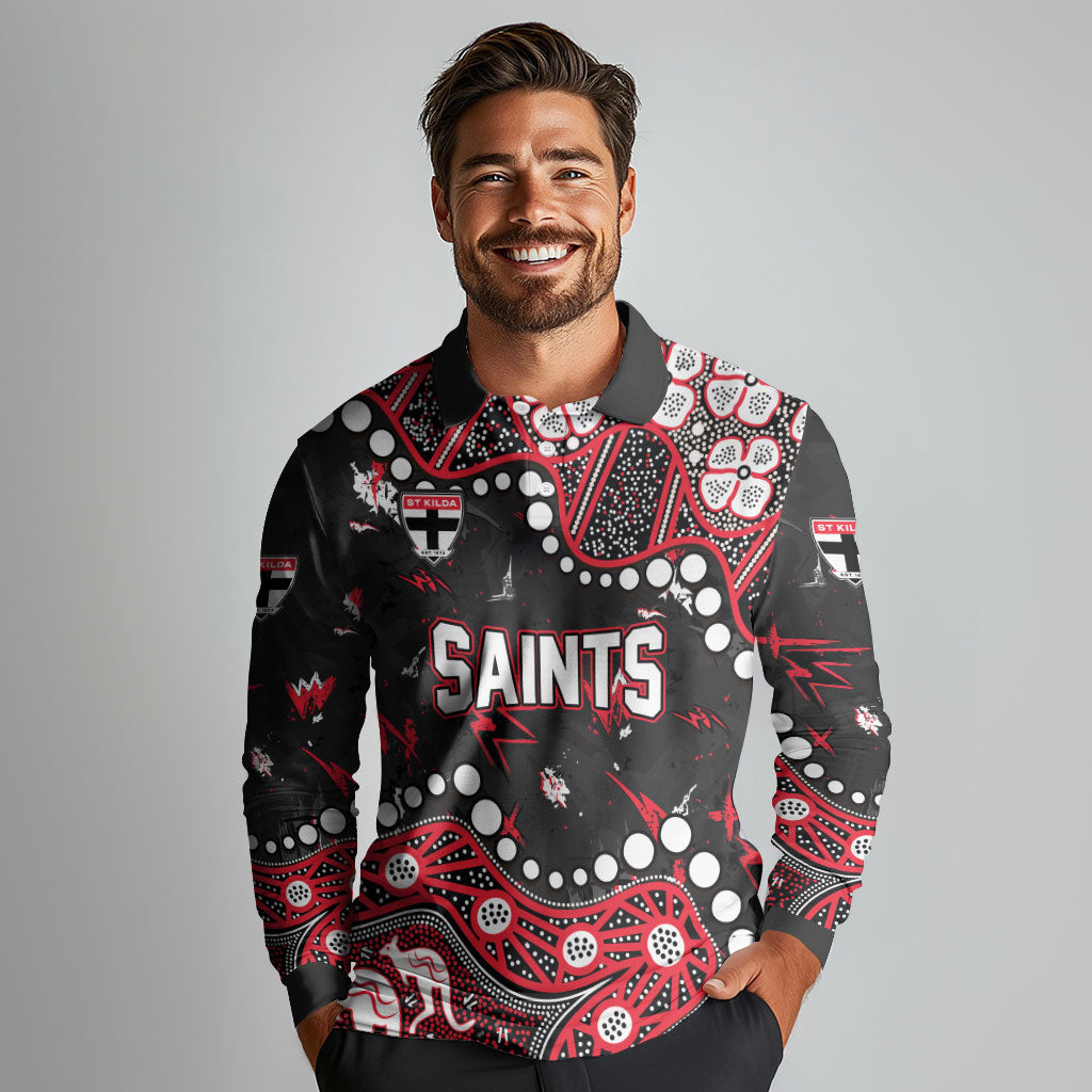 Personalized St Kilda Saints Long Sleeve Polo Shirt Aboriginal Pattern with Graffiti Style