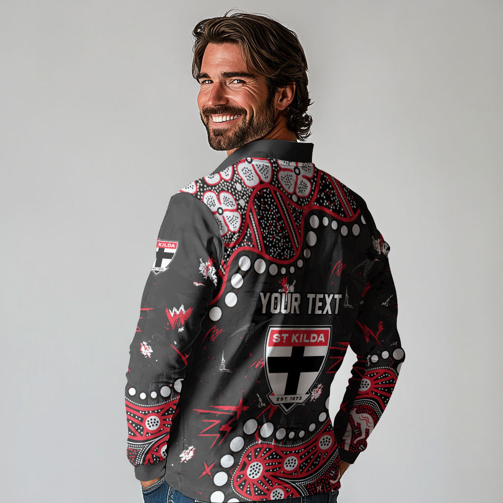 Personalized St Kilda Saints Long Sleeve Polo Shirt Aboriginal Pattern with Graffiti Style