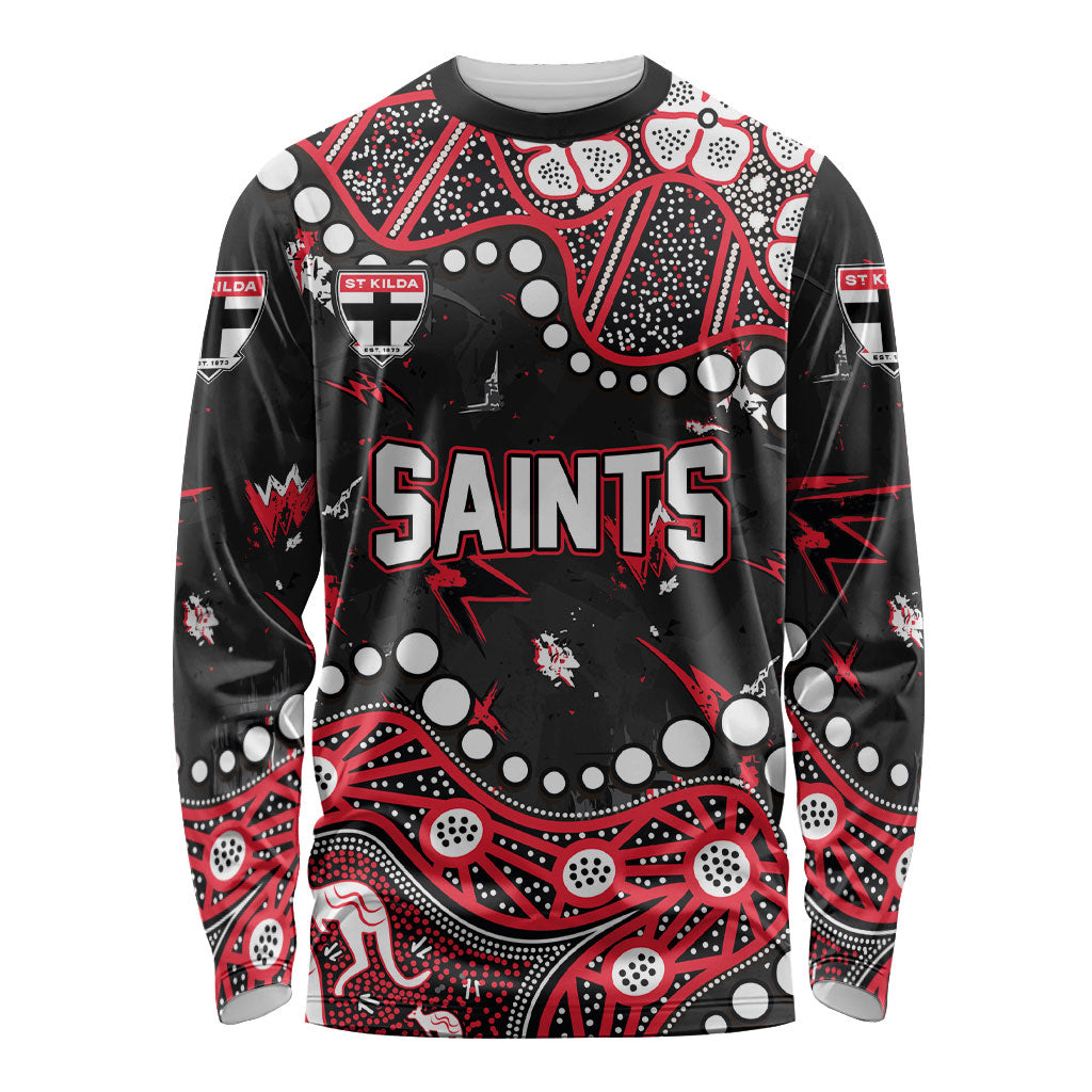 Personalized St Kilda Saints Long Sleeve Shirt Aboriginal Pattern with Graffiti Style