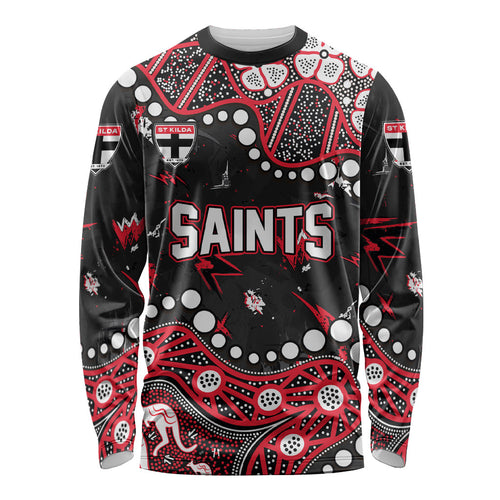 Personalized St Kilda Saints Long Sleeve Shirt Aboriginal Pattern with Graffiti Style