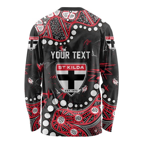 Personalized St Kilda Saints Long Sleeve Shirt Aboriginal Pattern with Graffiti Style