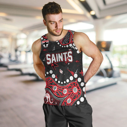 Personalized St Kilda Saints Men Tank Top Aboriginal Pattern with Graffiti Style