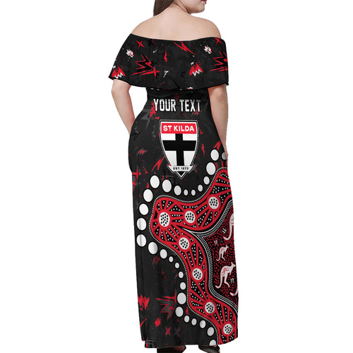 Personalized St Kilda Saints Off Shoulder Maxi Dress Aboriginal Pattern with Graffiti Style