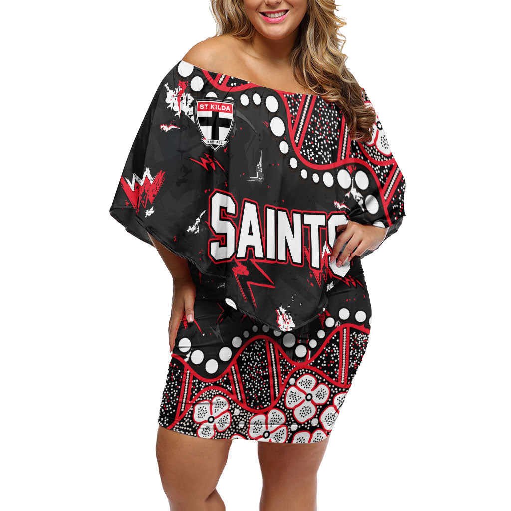 Personalized St Kilda Saints Off Shoulder Short Dress Aboriginal Pattern with Graffiti Style