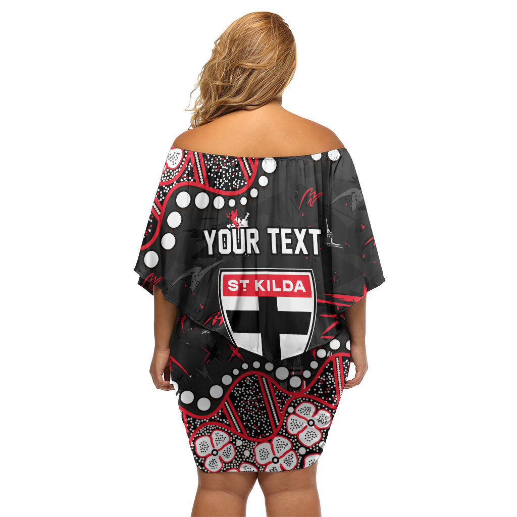 Personalized St Kilda Saints Off Shoulder Short Dress Aboriginal Pattern with Graffiti Style