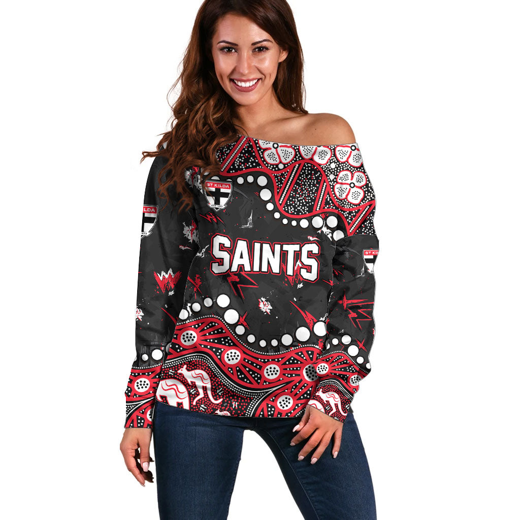 Personalized St Kilda Saints Off Shoulder Sweater Aboriginal Pattern with Graffiti Style