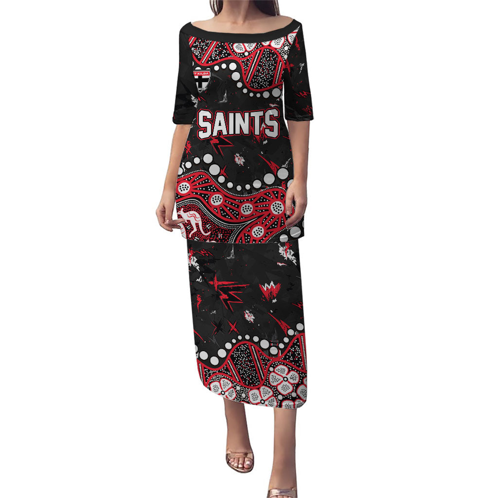 Personalized St Kilda Saints Puletasi Aboriginal Pattern with Graffiti Style
