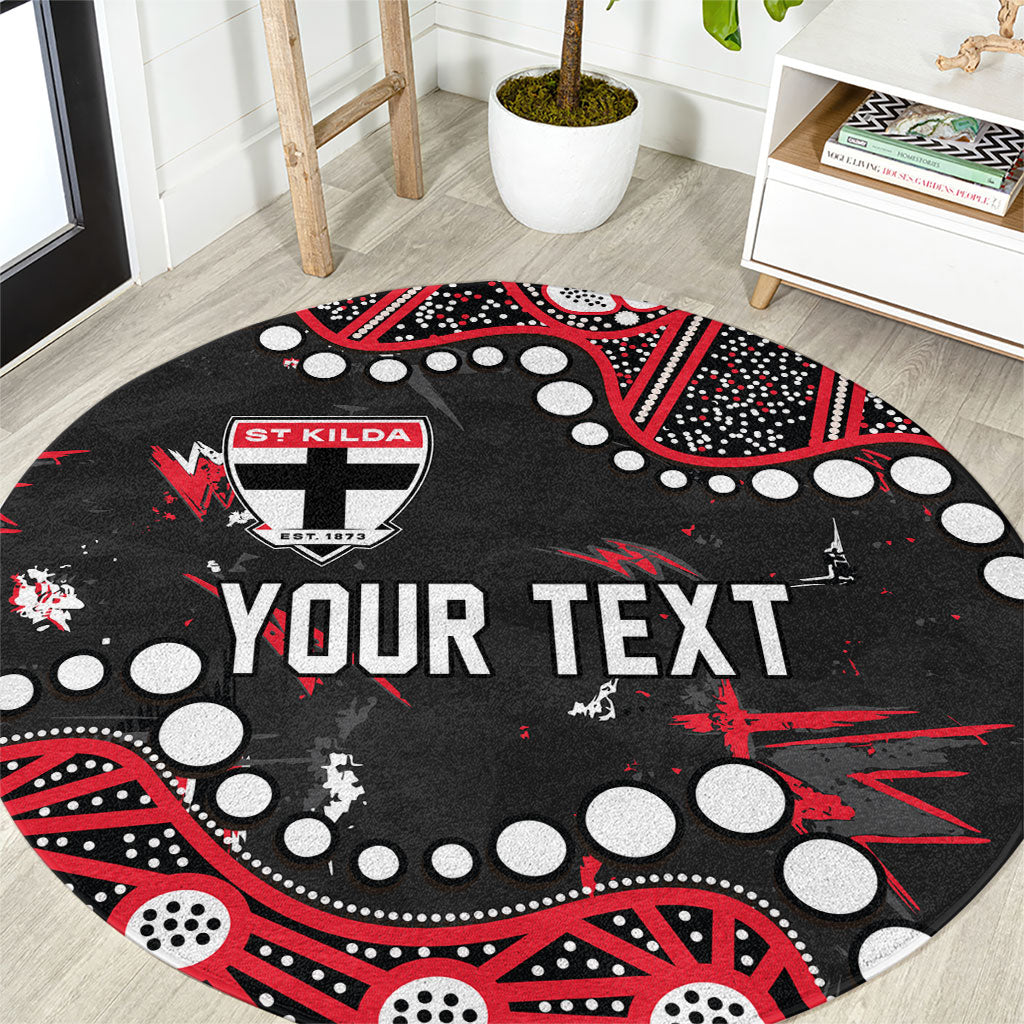 Personalized St Kilda Saints Round Carpet Aboriginal Pattern with Graffiti Style