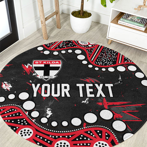 Personalized St Kilda Saints Round Carpet Aboriginal Pattern with Graffiti Style