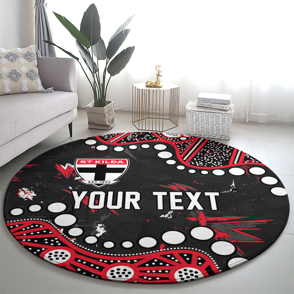 Personalized St Kilda Saints Round Carpet Aboriginal Pattern with Graffiti Style