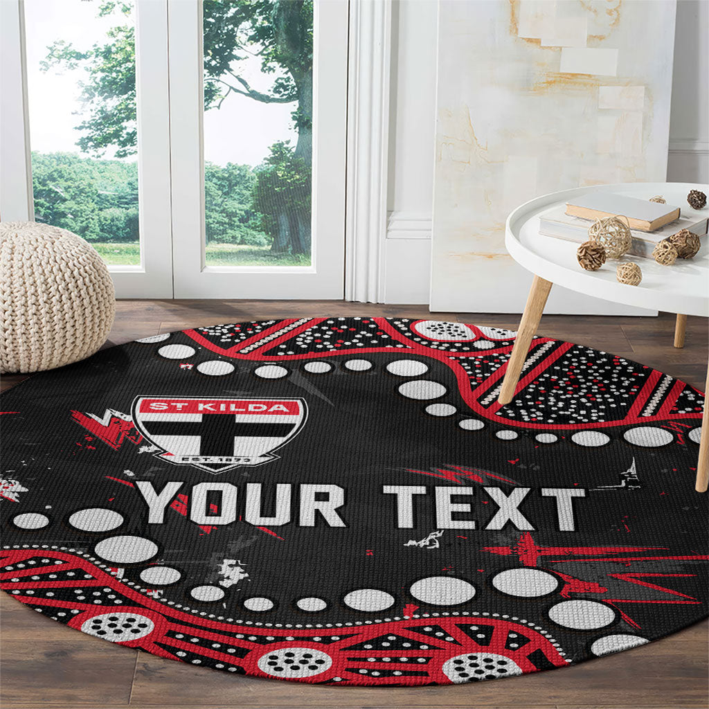 Personalized St Kilda Saints Round Carpet Aboriginal Pattern with Graffiti Style