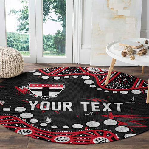 Personalized St Kilda Saints Round Carpet Aboriginal Pattern with Graffiti Style
