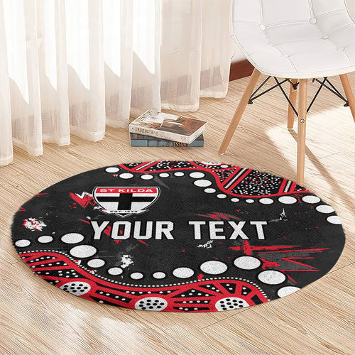 Personalized St Kilda Saints Round Carpet Aboriginal Pattern with Graffiti Style