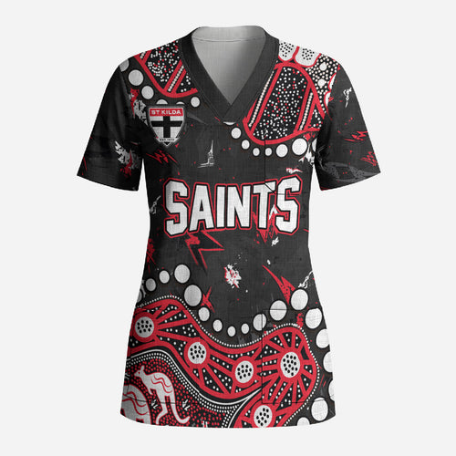 Personalized St Kilda Saints Scrub Top Aboriginal Pattern with Graffiti Style