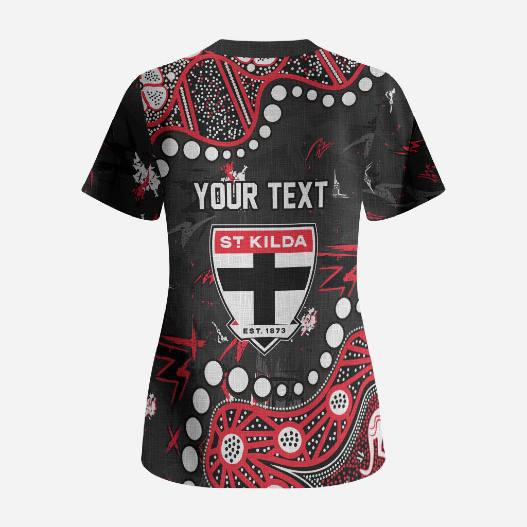 Personalized St Kilda Saints Scrub Top Aboriginal Pattern with Graffiti Style