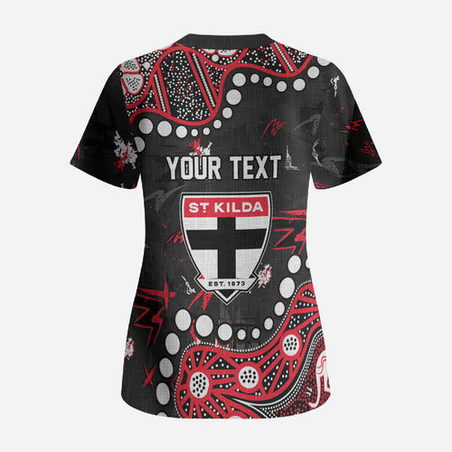 Personalized St Kilda Saints Scrub Top Aboriginal Pattern with Graffiti Style