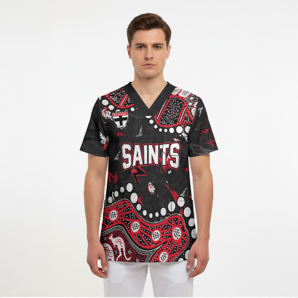 Personalized St Kilda Saints Scrub Top Aboriginal Pattern with Graffiti Style