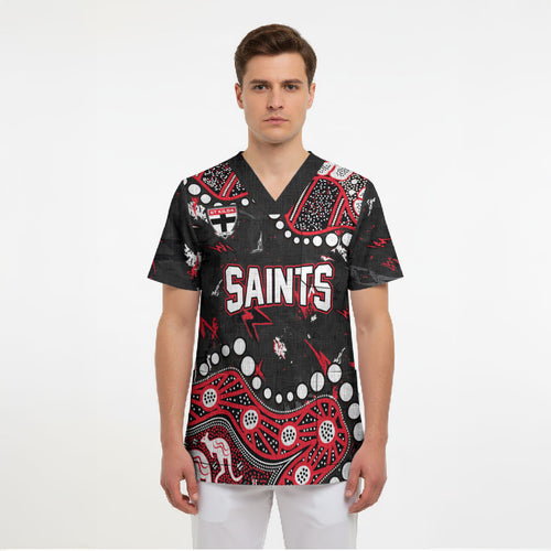 Personalized St Kilda Saints Scrub Top Aboriginal Pattern with Graffiti Style