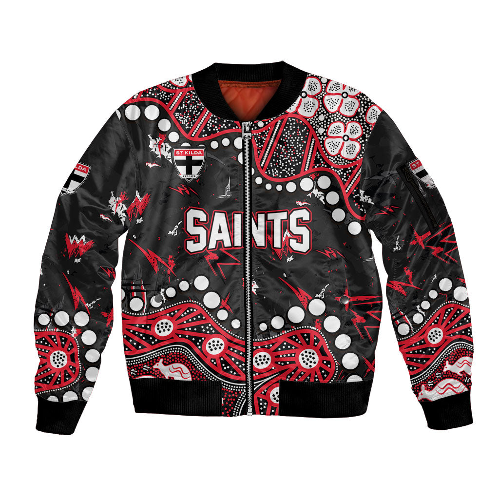 Personalized St Kilda Saints Sleeve Zip Bomber Jacket Aboriginal Pattern with Graffiti Style