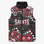 Personalized St Kilda Saints Sleeveless Puffer Jacket Aboriginal Pattern with Graffiti Style