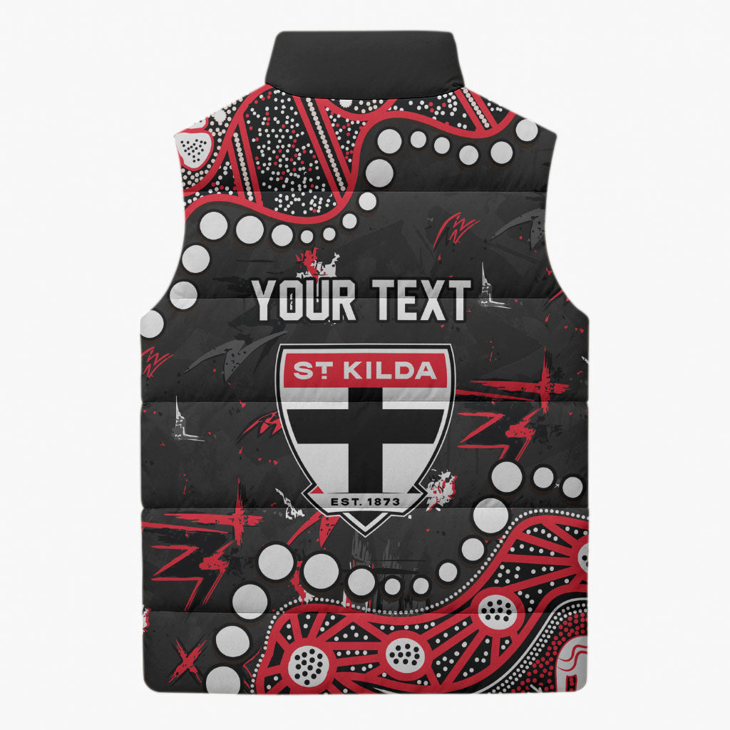 Personalized St Kilda Saints Sleeveless Puffer Jacket Aboriginal Pattern with Graffiti Style