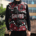 Personalized St Kilda Saints Sleeveless Puffer Jacket Aboriginal Pattern with Graffiti Style