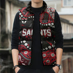 Personalized St Kilda Saints Sleeveless Puffer Jacket Aboriginal Pattern with Graffiti Style