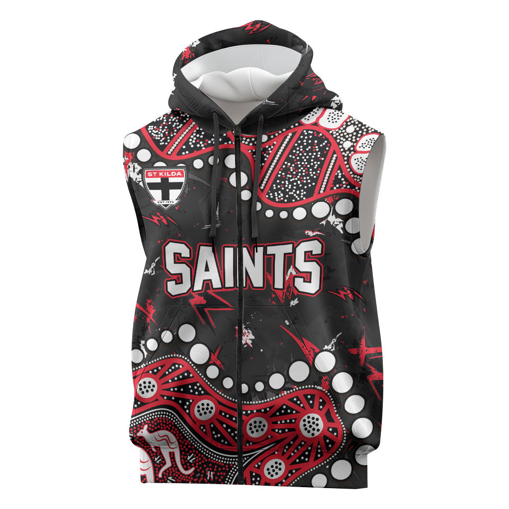 Personalized St Kilda Saints Sleeveless Zip Hoodie Aboriginal Pattern with Graffiti Style