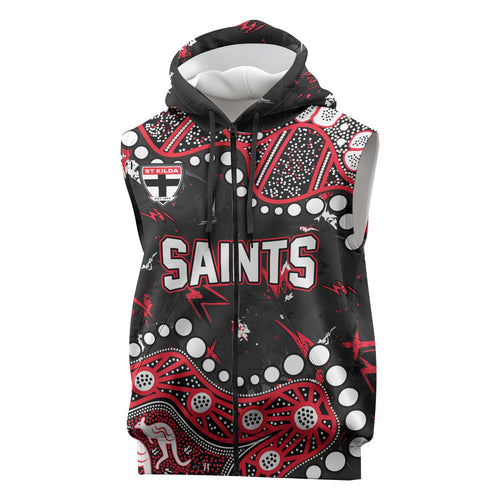 Personalized St Kilda Saints Sleeveless Zip Hoodie Aboriginal Pattern with Graffiti Style