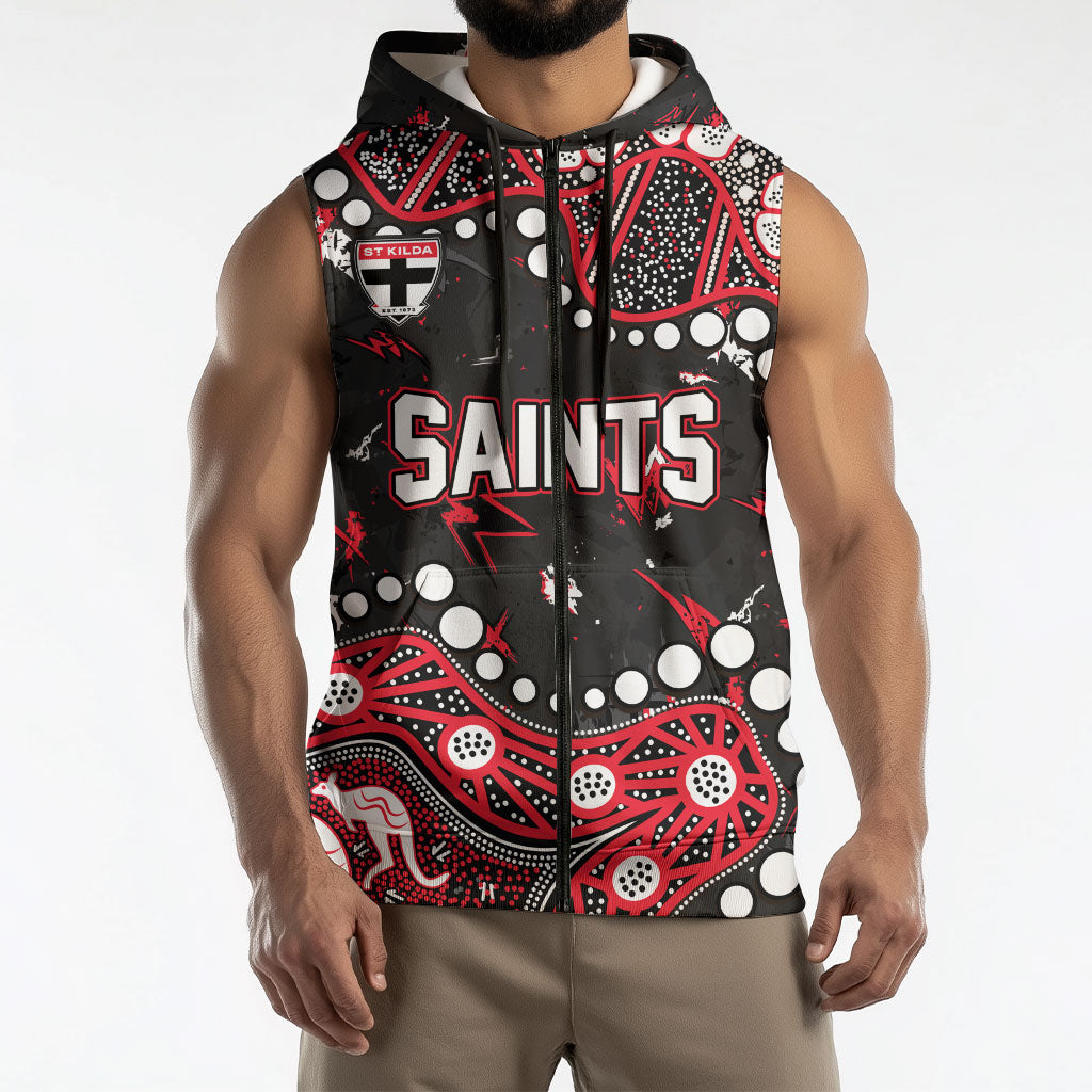 Personalized St Kilda Saints Sleeveless Zip Hoodie Aboriginal Pattern with Graffiti Style
