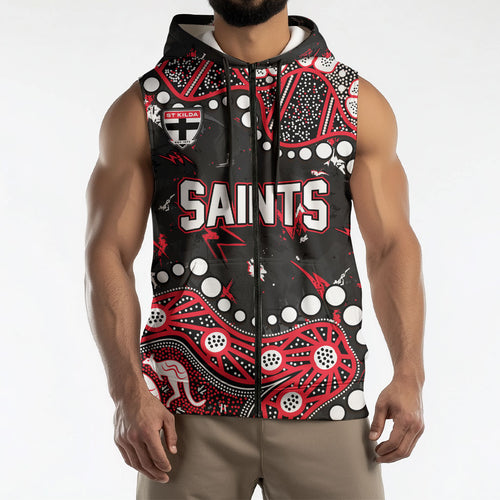 Personalized St Kilda Saints Sleeveless Zip Hoodie Aboriginal Pattern with Graffiti Style