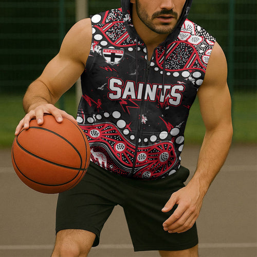 Personalized St Kilda Saints Sleeveless Zip Hoodie Aboriginal Pattern with Graffiti Style