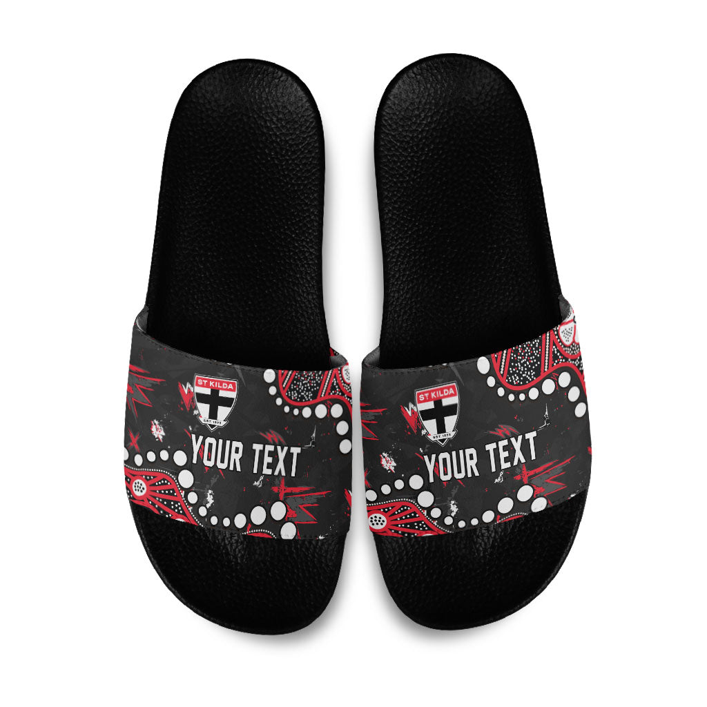 Personalized St Kilda Saints Slide Sandals Aboriginal Pattern with Graffiti Style