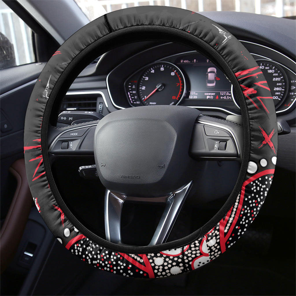 St Kilda Saints Steering Wheel Cover Aboriginal Pattern with Graffiti Style