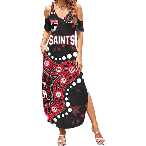 Personalized St Kilda Saints Summer Maxi Dress Aboriginal Pattern with Graffiti Style