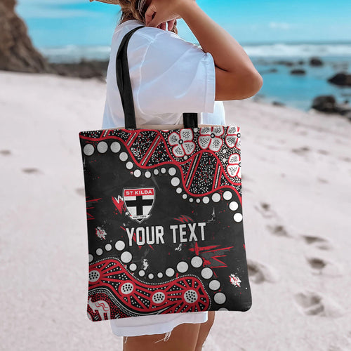 Personalized St Kilda Saints Tote Bag Aboriginal Pattern with Graffiti Style