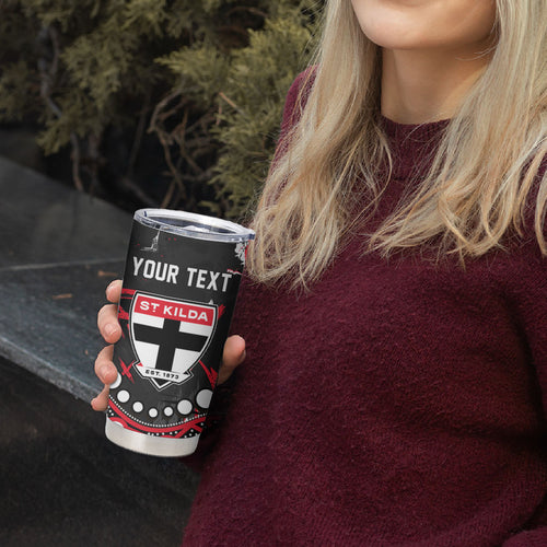 Personalized St Kilda Saints Tumbler Cup Aboriginal Pattern with Graffiti Style