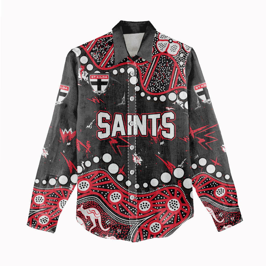 Personalized St Kilda Saints Women Casual Shirt Aboriginal Pattern with Graffiti Style