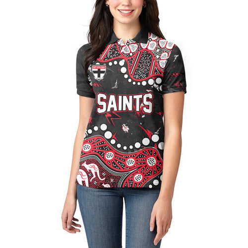 Personalized St Kilda Saints Women Polo Shirt Aboriginal Pattern with Graffiti Style