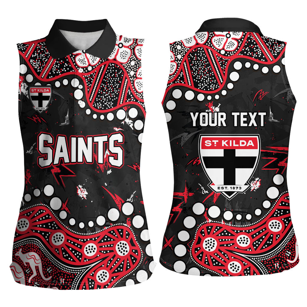 Personalized St Kilda Saints Women Sleeveless Polo Shirt Aboriginal Pattern with Graffiti Style