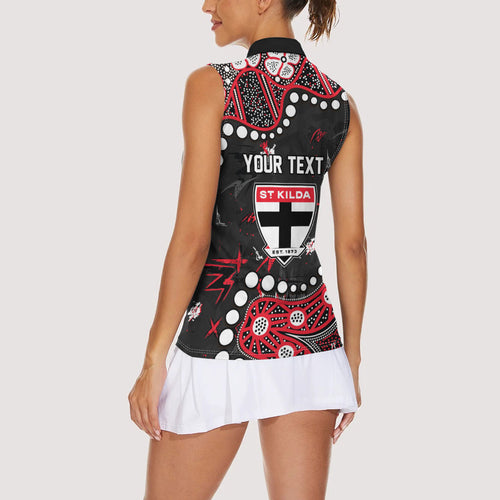 Personalized St Kilda Saints Women Sleeveless Polo Shirt Aboriginal Pattern with Graffiti Style