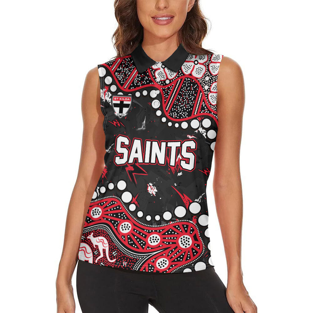 Personalized St Kilda Saints Women Sleeveless Polo Shirt Aboriginal Pattern with Graffiti Style