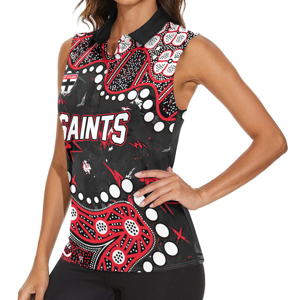 Personalized St Kilda Saints Women Sleeveless Polo Shirt Aboriginal Pattern with Graffiti Style