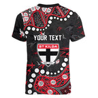 Personalized St Kilda Saints Women V-Neck T-Shirt Aboriginal Pattern with Graffiti Style