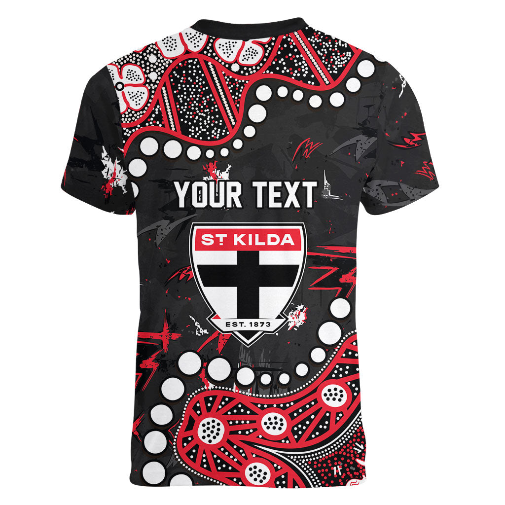 Personalized St Kilda Saints Women V-Neck T-Shirt Aboriginal Pattern with Graffiti Style